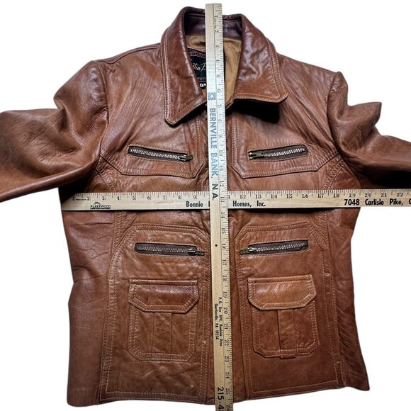 Vintage 1960's Boho Brown Woodstock Style Leather Jacket Size 40 - Picture 4 of 4